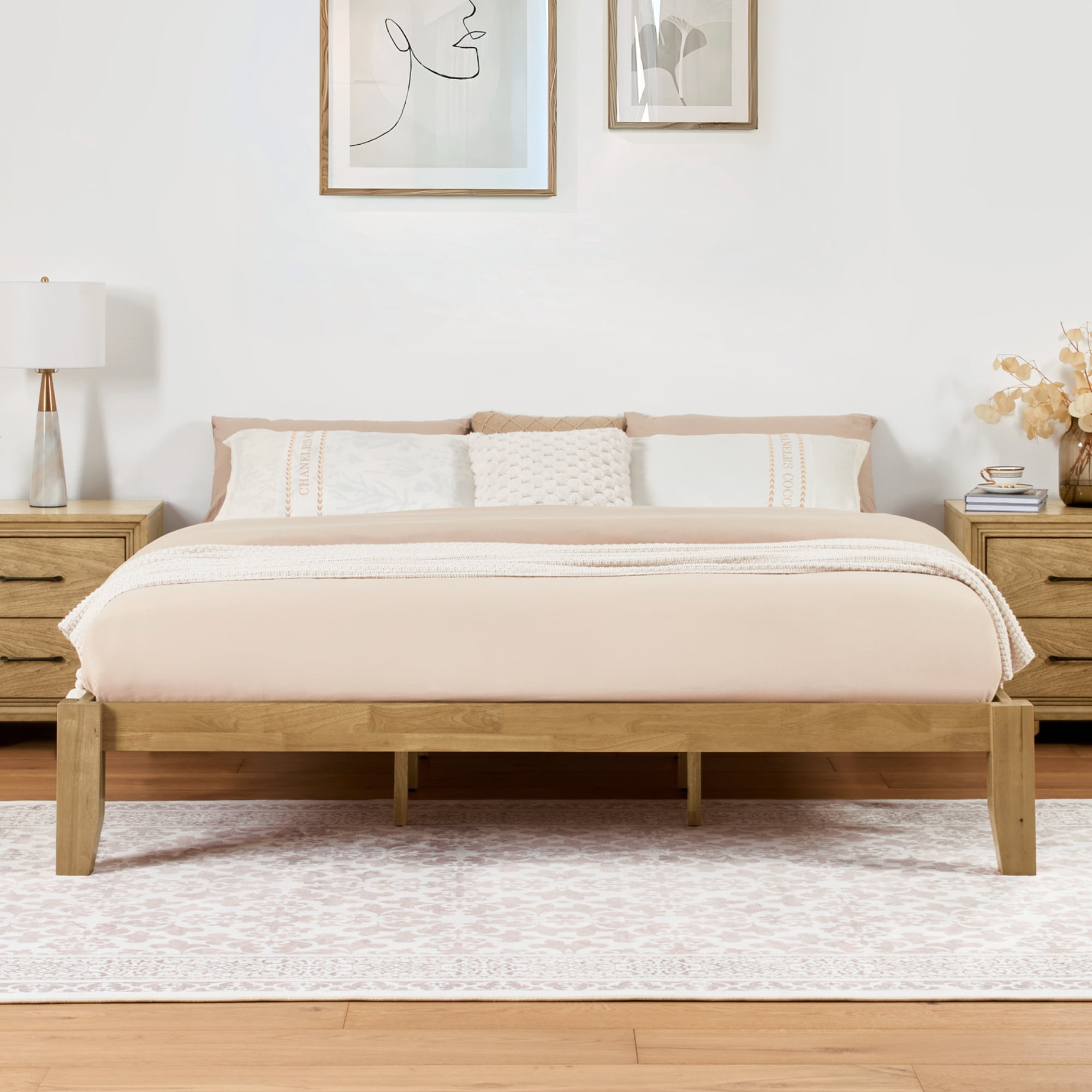 FLEXISPOT King Japanese Joinery Bed Frame, Solid Rubberwood, 1200 lbs Heavy Duty Slats Support, FSC & SGS Certified, 15Min No-Tool Setup, Under-Bed Storage, No Box Spring Needed, Noise-Free, Maple