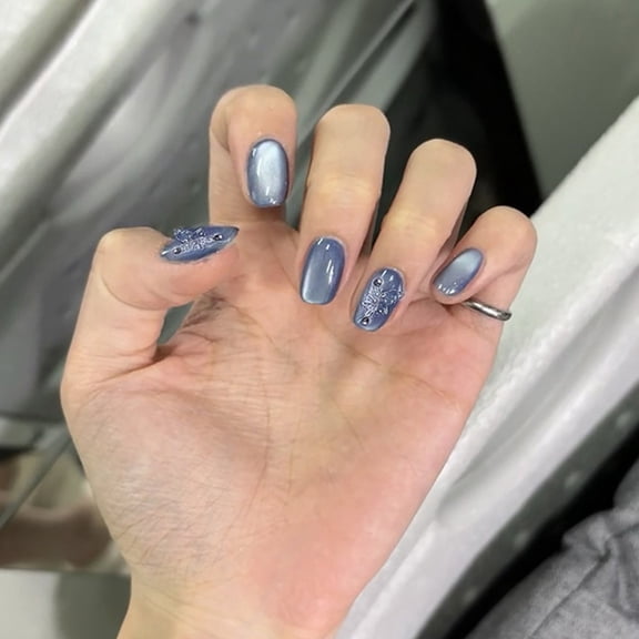 KUFptva 30x Butterfly Press On Nails Cats Eye Full Covers Stick on Nails Sweet Artificial Nails Glossy False Nails for Woman