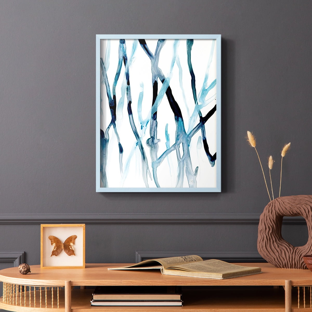 Runnel II Framed Print in Blue Solid Wood Framed Print No Nail Hanging