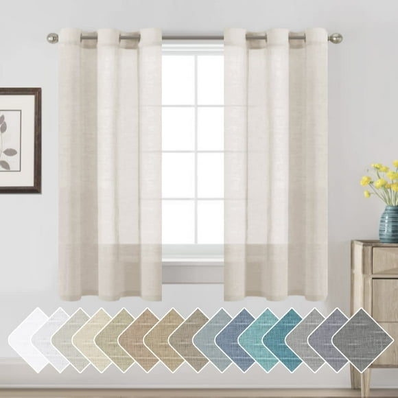 Cortinas H.VERSAILTEX de lino semitransparente, 2 paneles, 94 x 160 cm, color natural