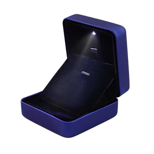 Caja colgante con luz LED y luz, portátil, cuadrada, de terciopelo, para guardar joyas. Azul