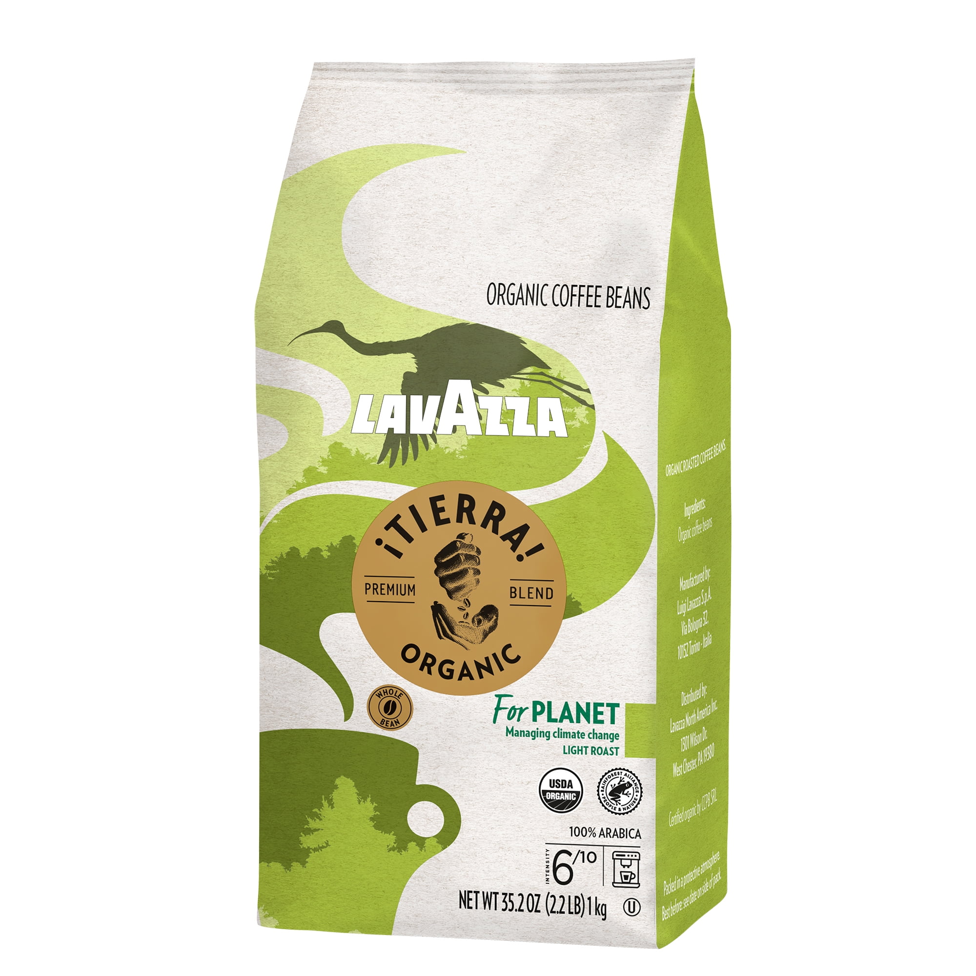 Lavazza ¡Tierra! Organic for Planet Whole Bean Coffee, Light Roast, 100% Arabica, 2.2 lb Bag