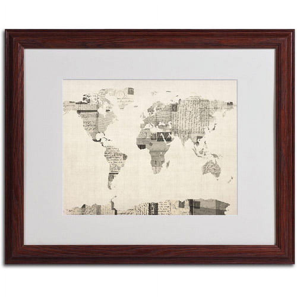 Trademark Art 'Vintage Postcard World Map' Matted Framed Art by Michael Tompsett