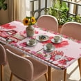 thumbnail image 3 of Pink Valentine's Day Table Cloths for 5 Foot Rectangle Tables, Love Heart Roses Gnomes Truck Patio Waterproof Elastic Fitted Tablecloths, Washable Rectangular Table Cover for Camping, 3 of 8