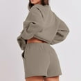 thumbnail image 4 of JIAYUE Women 2 Piece Outfits Sets Casual Long Sleeve Shorts Pocket Drawstring Solid Color Round Neck Top Loose Fit Female Trendy Clothing Set, 4 of 6