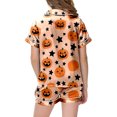 thumbnail image 5 of Futezty Toddler Halloween Pajamas Kids Pumpkin Ghost Print Satin Pajama Set Short Sleeve Button Down Sleepwear with Shorts Set Little Girl Clothes 3T-13T, 5 of 5