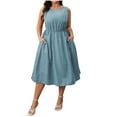 thumbnail image 1 of biudgviw Robe Débardeur pour Femme Grande Taille Décontractée Sans Manches à Col Ras du Cou à Rayures Évasée Midi Robe d'Été avec Poches, 1 of 7