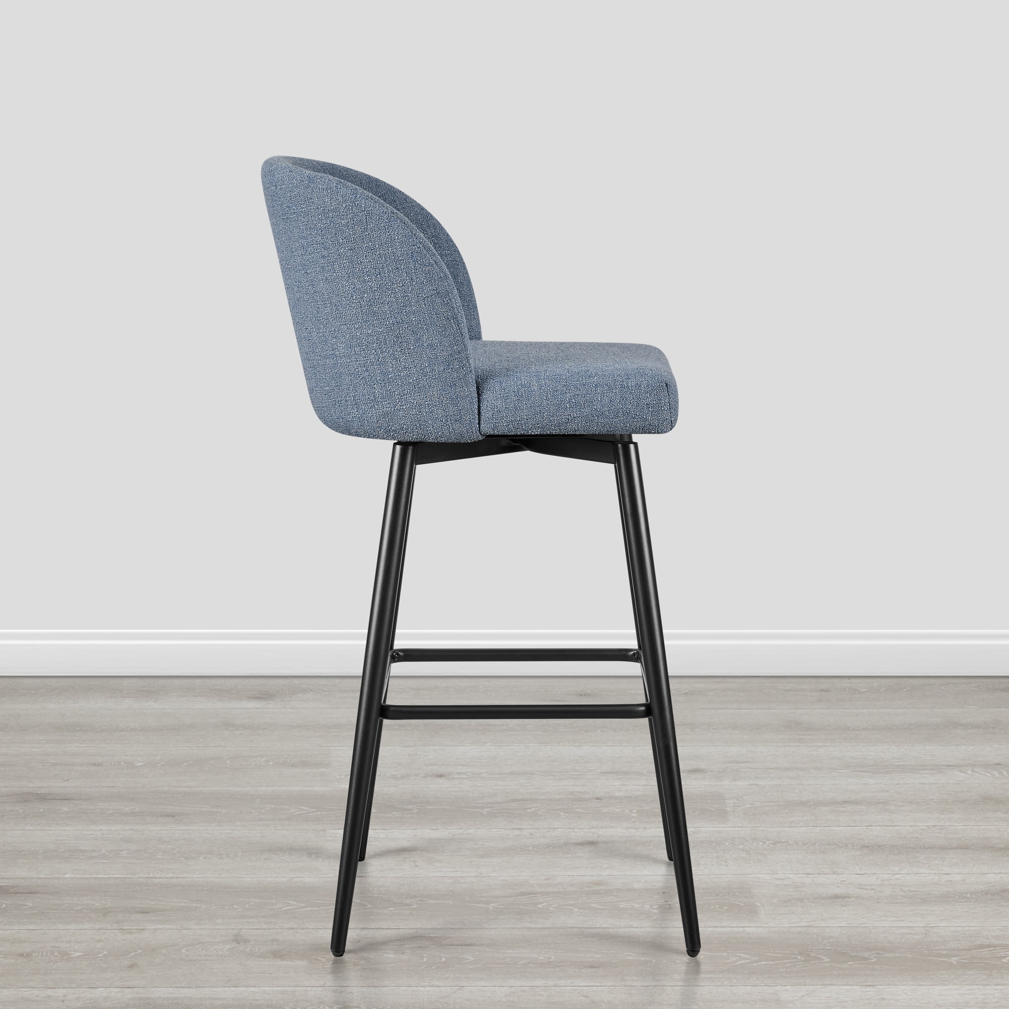 Spruce & Spring Bar Height Swivel Barstool with Metal Legs Set of 2, Blue, Fabric