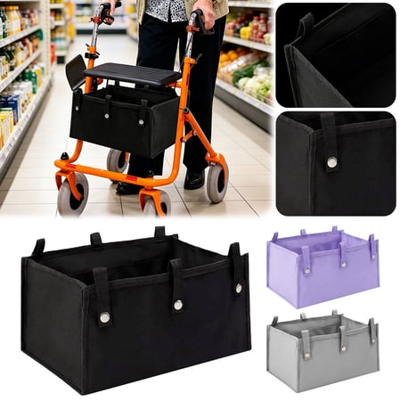 CHENjy Rollator Walker Basket, Foldable Storage Organizer with Multiple Pockets and 6 Adjustable Buckle Straps, Universal Fit Cloth Carrier for Seniors Mobility Shopping