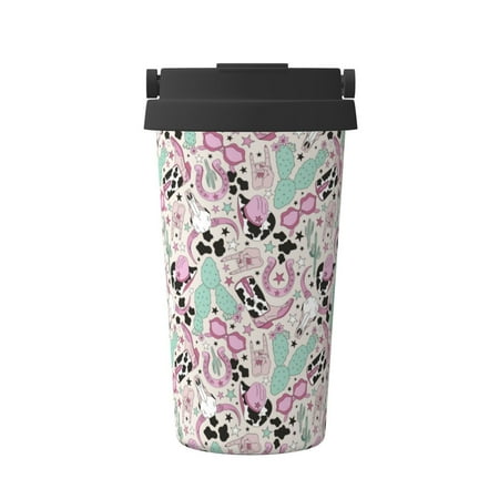 

Gaeub West Cowgirl Disco Print Travel Mug Insulated Coffee Mug with Leakproof Lid Travel Coffee Mug Vacuum Stainless Steel Double Walled Reusable Coffee Cup