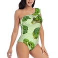 thumbnail image 3 of Gukieu Broccoli 3 Print One-shoulder Ruffled One-piece Swimsuit with Removable Chest Pads and Tummy-control Swimsuit for Women-Medium, 3 of 6