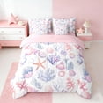 thumbnail image 3 of Manfei Watercolor Seashell Starfish Coral Bedding Comforter Set for Kids Boys and Girls, Cartoon Sealife Full Bedding Set, Pink Reversible 7 Pieces, 3 of 6