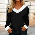 thumbnail image 2 of Olyvenn Faux Fur Trim V Neck Fashion Sweatshirts for Women Solid Loose Xmas Long Sleeve Pullover Holiday Tops Tunic Blouses Black 12, 2 of 4