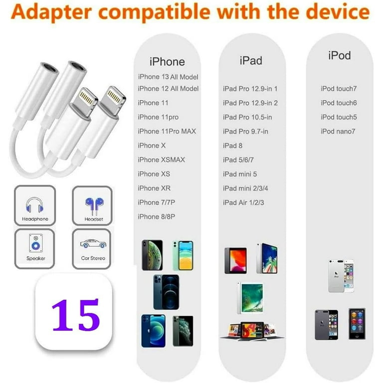 2 Pack Lightning to 3.5 mm Headphone Jack Adapter Apple MFi Certified iPhone 3.5mm Headphones Earphones Jack Aux Audio Adapter Dongle for iPhone 14