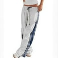 thumbnail image 2 of IVEYRTF Womens Drawstring Waist Wide Leg Track Pants with Side Stripe and Pockets Straight Leg Athletic Pants for Casual Wear Spring Fall Fashion(Beige,S), 2 of 4