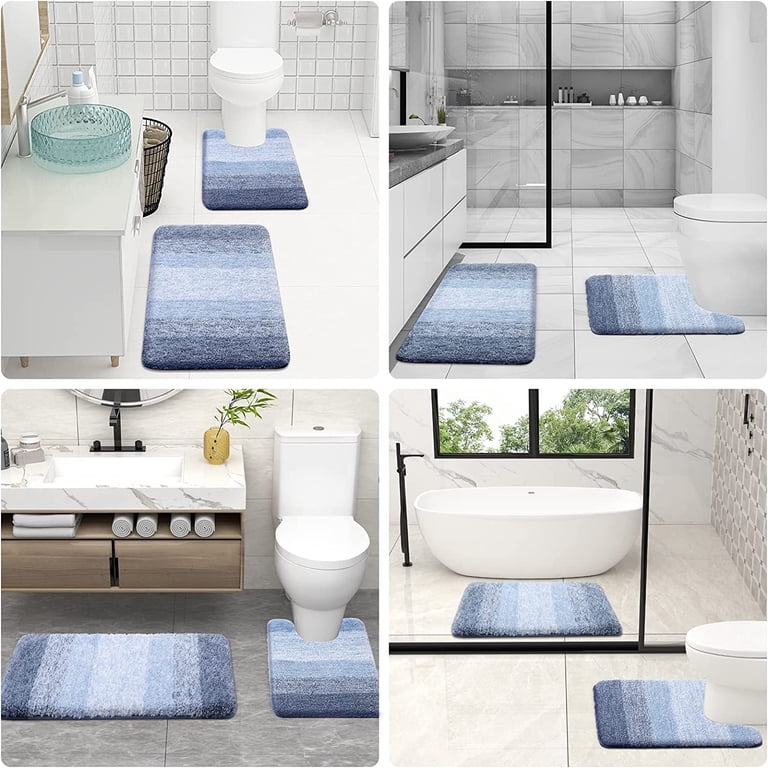 Ultra Thick Toilet Rug Mat - Non-Slip Bath Mat, Highly Absorbent Microfiber Shaggy Carpet, U-Shaped (20" X 24", White)