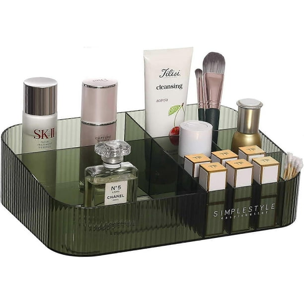 Acrylic Makeup Organizer, Dresser Storage Tray, Skin Care Display with 12 Compartments for Lipstick, Brushes, Perfume (Green)