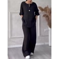 thumbnail image 5 of Conjunto de dos piezas de algodón y lino con cuello en V para mujer, Top de camisa, pantalón de pierna ancha, traje de manga larga, moda informal, otoño y primavera, 5 of 5