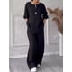 thumbnail image 5 of Conjunto de dos piezas de algodón y lino con cuello en V para mujer, Top de camisa, pantalón de pierna ancha, traje de manga larga, moda informal, otoño y primavera, 5 of 5
