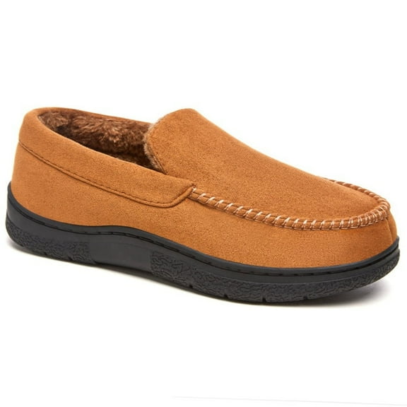 BERANMEY Moccasins Slippers for Men House Slippers Indoor Outdoor Plush Mens Bedroom Shoes with Hard Sole