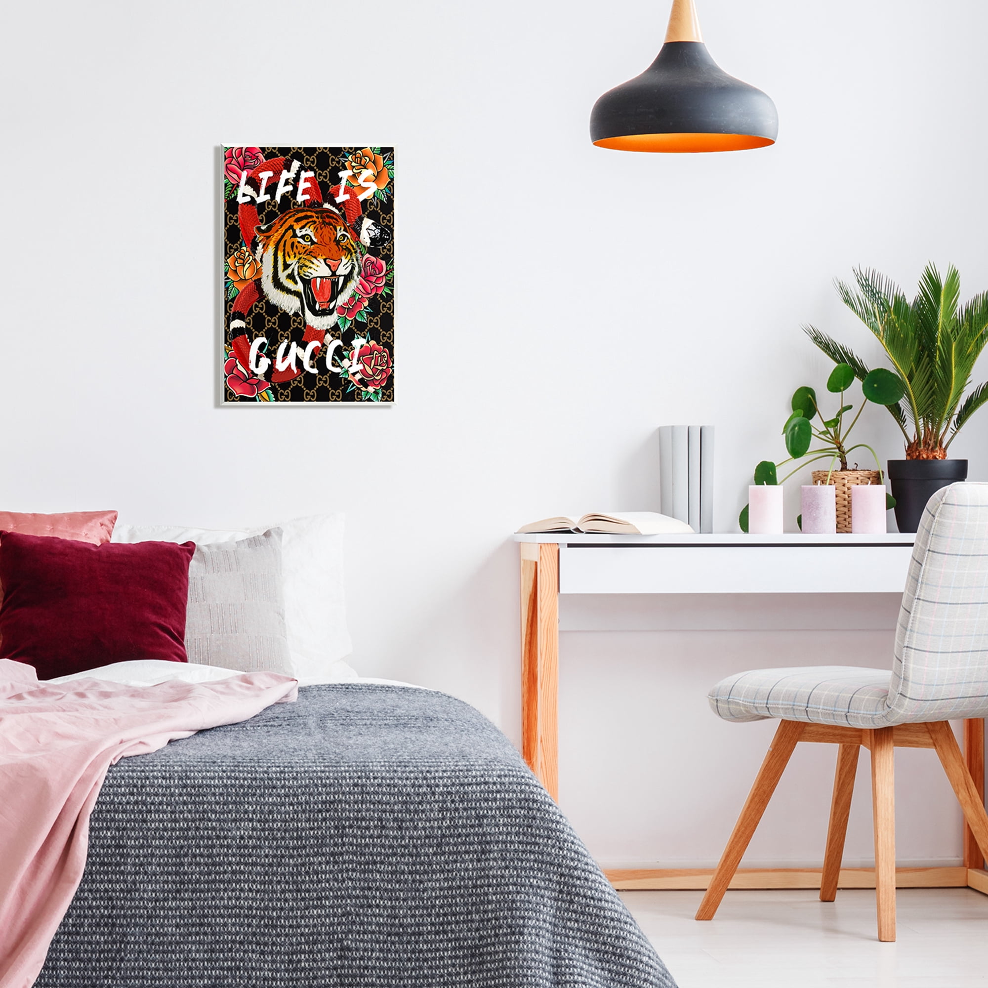 Stupell Industries Tiger & Roses Phrase Animals & Insects Painting Unframed Art Print Wall Art, 13 x 19