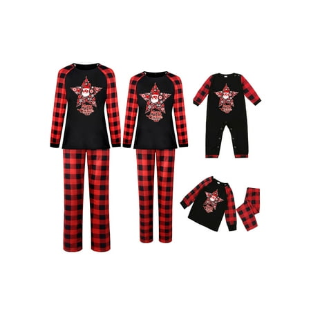 

Spring hue Parent-child Pajamas Set Christmas Cartoons Lattice Five-pointed Star
