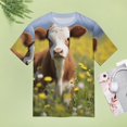 thumbnail image 4 of Farmhouse Highland Cow Funny Cattle And Flower Womens Tops Women's Fashion Casual Short Sleeve Flower Print Round Neck Pullover Top Blouse, 4 of 6