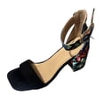 thumbnail image 7 of Sandals for Women Open Square Toe Heels Boho Print Chunky Block Heeled Ankle Strap Pumps Casual Beach Shoes Black Size 9, 7 of 7