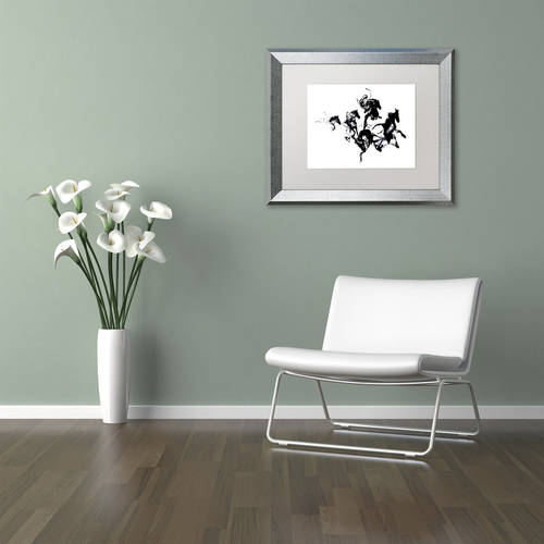 Trademark Fine Art 'Black Horses' Canvas Art by Robert Farkas, White Matte, Silver Frame