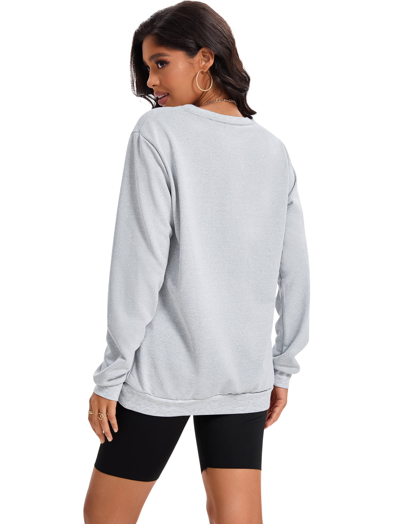 DARING DIVA Women's Sweatshirt Crew Neck Long Sleeve Pullover Shirts M Light Gray