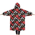 thumbnail image 2 of Oversized Wearable Blanket Hoodie,Red Strawberry Plants Flower Black Pattern Sherpa Blanket Hoodie with Super Pockets,Super Warm Fuzzy Pullover for Women & Men, 2 of 6