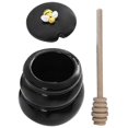thumbnail image 3 of Honey Dispenser Bee Shaped Honey Pot With Lid Dipper Stick For Household Users In Black 1 Set, 3 of 5