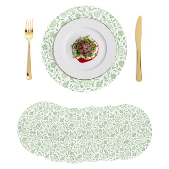 Round Placemats Green Retro Floral 15 inch Set of 6 Table Mats for Dining Table Plant Flower Leaves Branch Heat Resistant Non-Slip Kitchen & Home Decorative Place Mat Set