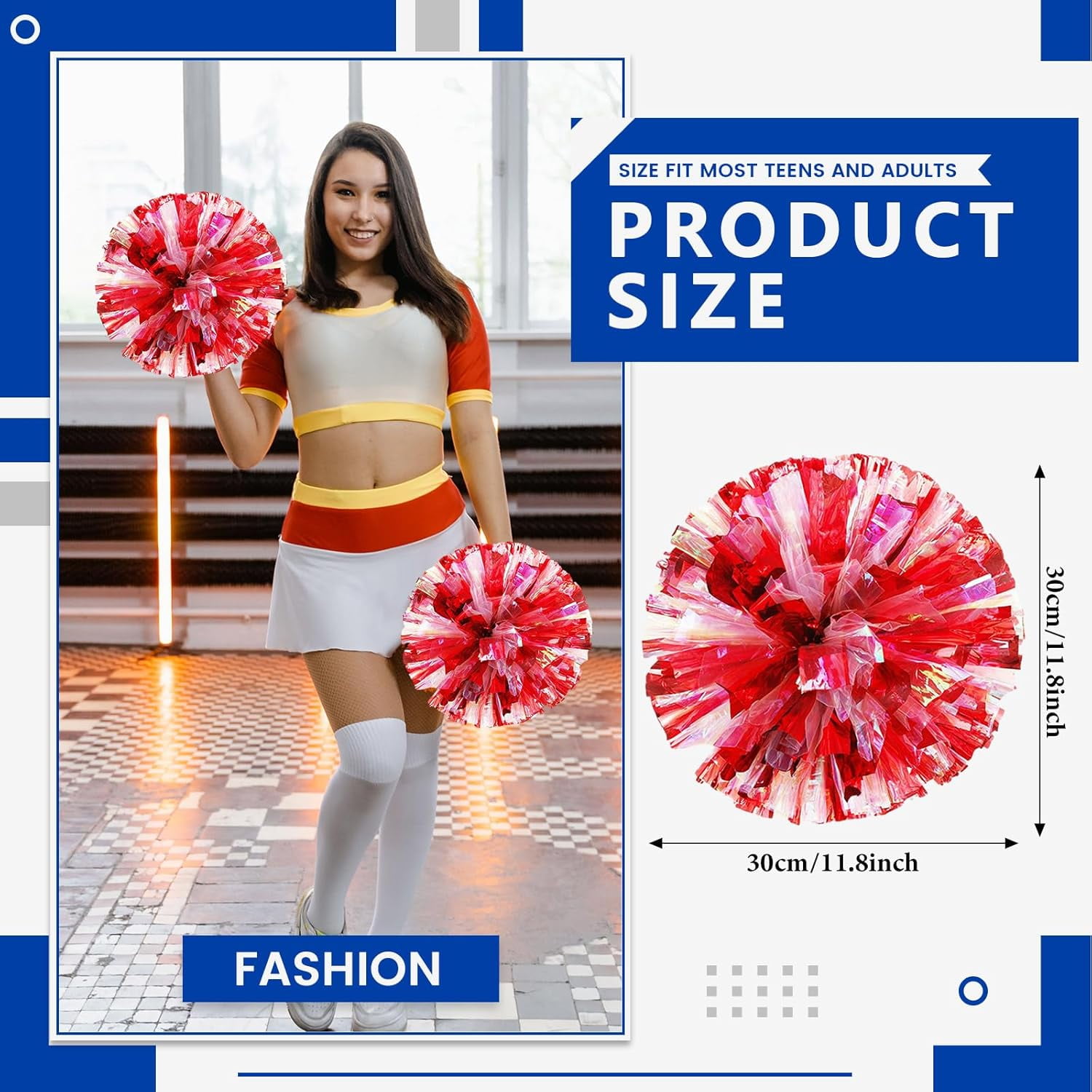 Cheerleader Pom Poms 24 Pack Sports Dance Cheering Plastic Metallic Cheerleading Pom Poms for Kids Adults