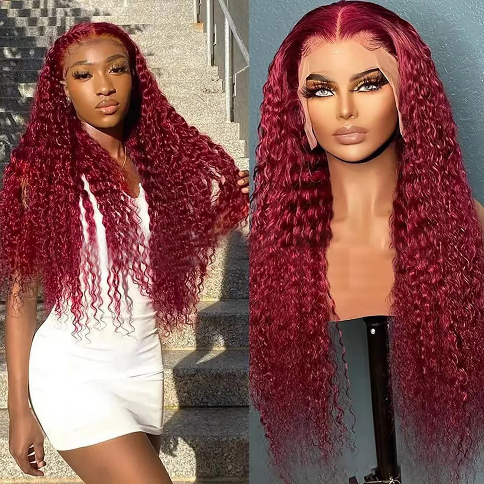Easter 20Inch Lace Front Wig, Red - Lace Front Wig Transparent Frontal Glueless Human Hair with Baby Pre Plucked Hairline Density Brazilian Wigs for Black Women Red High Temperature Wire Wig St. P