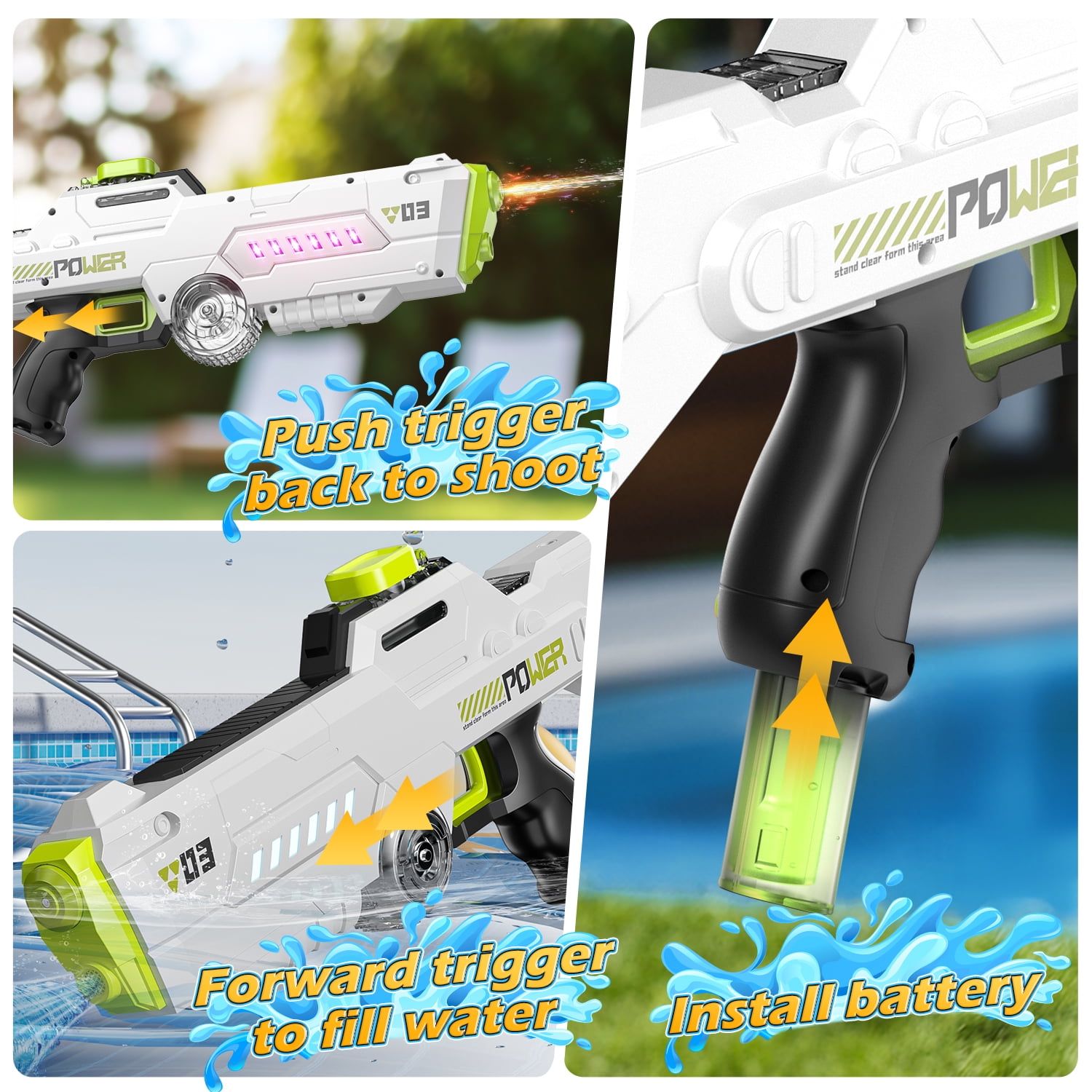 WonderStone Electric Water Blaster for Adults, Automatic Waterproof Squirt blaster, Long Range (26-32ft), Perfect for Kids Ages 8-12, Ideal for Outdoor Pool & Beach Games,White