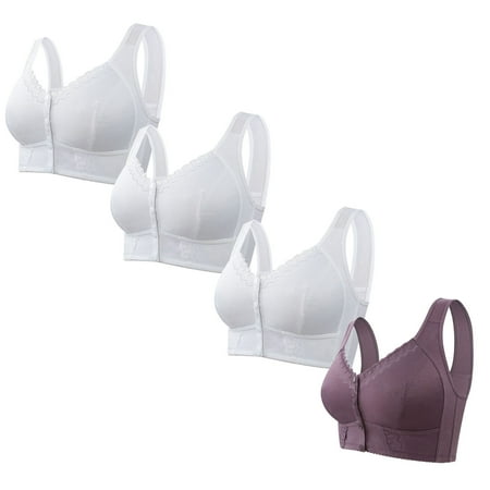 UTSJKR 4 Pc Front Closure Wireless Bras Comfort No Underwire Full Support Sleep Bra Adjustable Straps Breathable Wireless Bra for Daily Wear Bras White S