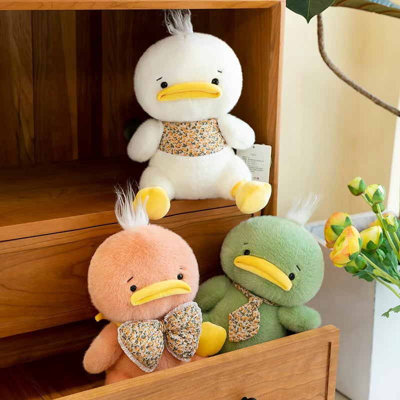 Cartoon Cute Duck Plush Toy - Soft Melancholic Stuffed Animal with Floral Outfit, Weighted PP Cotton Filling, Huggable Gift for Boys & Girls Birthday