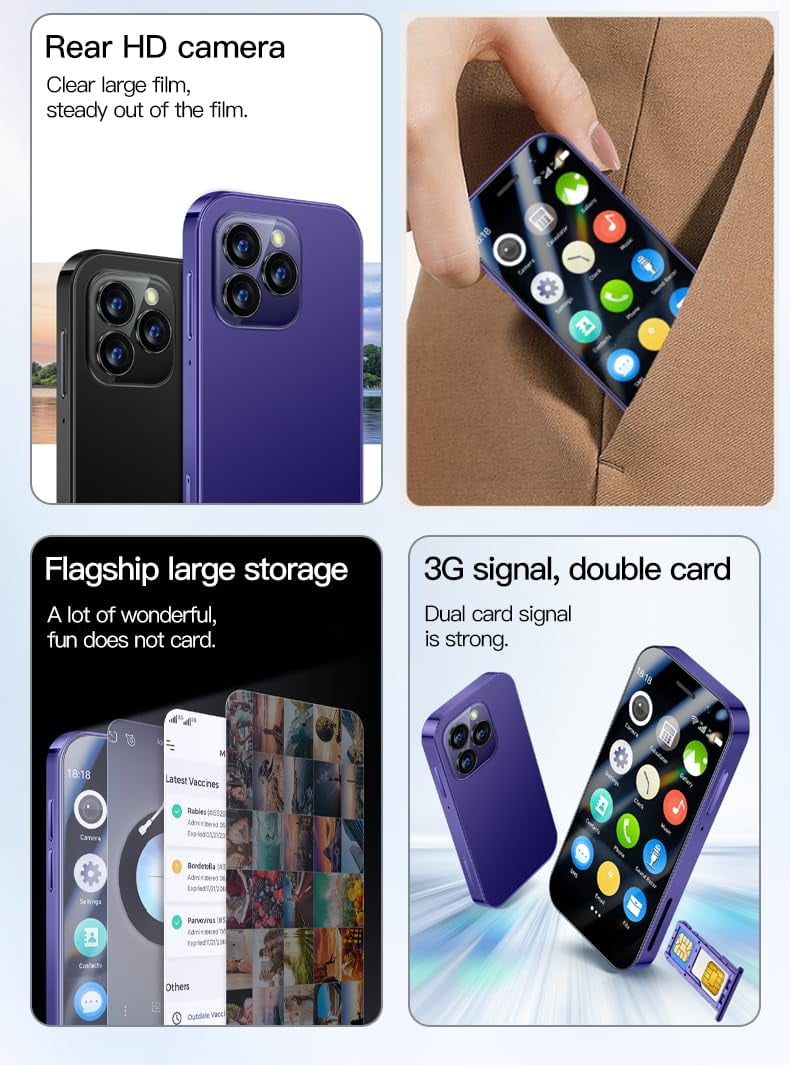 Mini Smart Phone Unlocked for Kids Tiny Smartphone Android 9.0 3Inches Portable Small Size Cellphone 2GB RAM 16GB ROM 5MP Backup Moible Phones Gift for Students