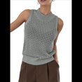 thumbnail image 3 of Suéter de Punto de Verano para Mujer, Camiseta Sin Mangas con Cuello Redondo de Crochet, Blusa Informal Sin Mangas con Aberturas Gris M, 3 of 9