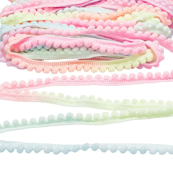23~25M Polyester Lace Trim Pom Pom Trim Ball Fringe Lace Ribbon Colorful 3/8 inch(10mm) about 25.15~27.34 Yards(23~25m)/Set