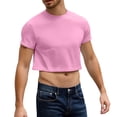 thumbnail image 2 of Men's Crop Tops Trendy Casual Short Sleeve Crew Neck Pullovers Summer Lightweight Breathable Classic Fit Pure Color Beach Tshirts Pink 2XL, 2 of 5