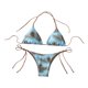 thumbnail image 3 of Conjunto de bikini triangular para mujer, traje de baño femenino con cordón en la parte superior e inferior para el agua Azul, 3 of 9