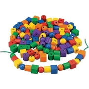 Fun Express Wonderful Wood Lacing Beads with String, Bulk Set of 120 Pieces, Educational and Learning Activities for Kids