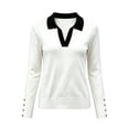 thumbnail image 5 of Edvintorg Womens Sweater Color Block V Neck Long Sleeve Lightweight Knit Sweaters Fall Top Woman Clothes White XL, 5 of 6