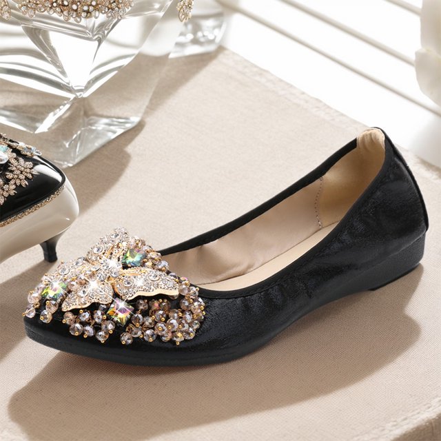 Zapatos planos con diamantes de imitación bailarinas de flores con suela blanda antideslizantes para boda