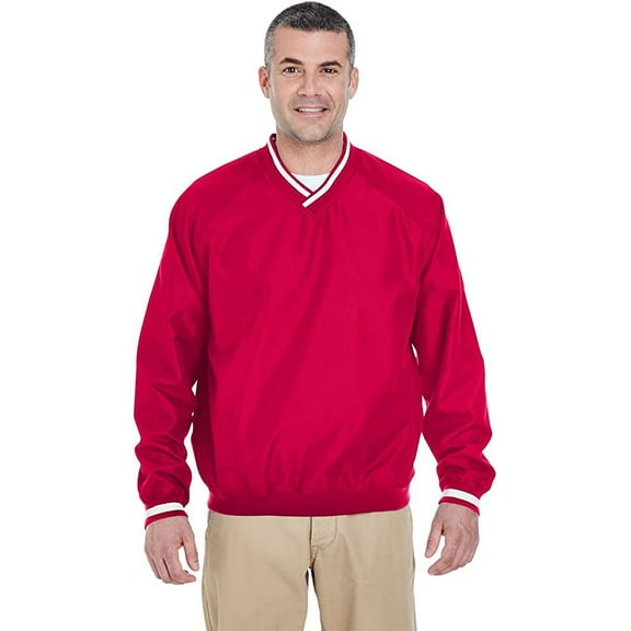 8926 UltraClub Long-Sleeve V-Neck Wind Shirt Red/White S