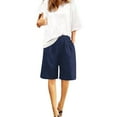 thumbnail image 4 of Linen Pants Women, High Waist Straight Buttons Fashion Casual Leisure Solid Color with Pockets, Navy S-3XL, 4 of 8