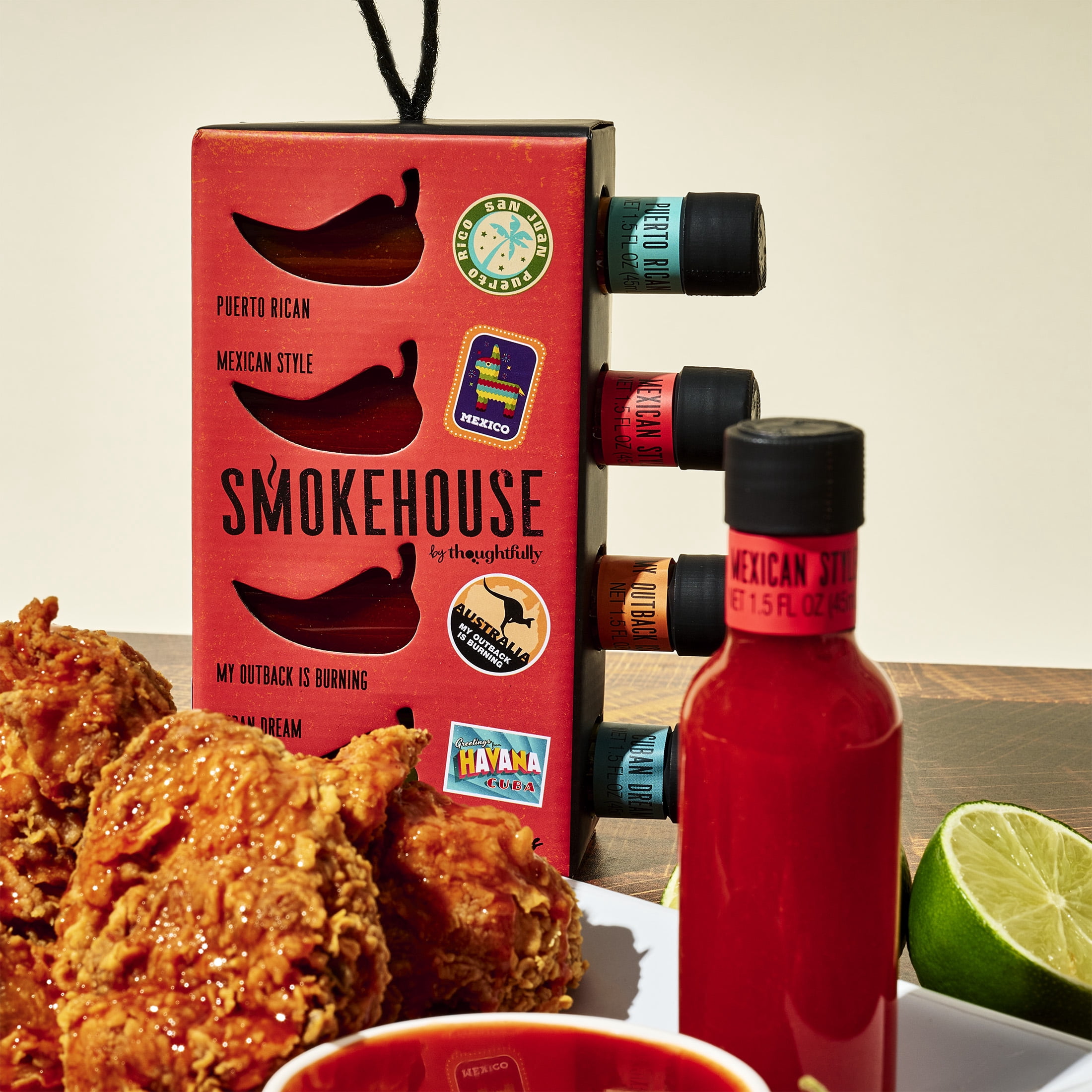 (2 pack) Smokehouse by Thoughtfully Global Hot Sauce Variety Pack, Internationally Inspired Flavors Puerto Rican Mango Habanero Mexican Style for Father's Day Gifts, Set of 4