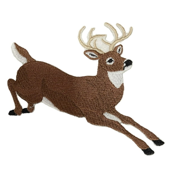 Jumping Deer Embroidered Iron on/Sew patch [5.5" X 5.4"]